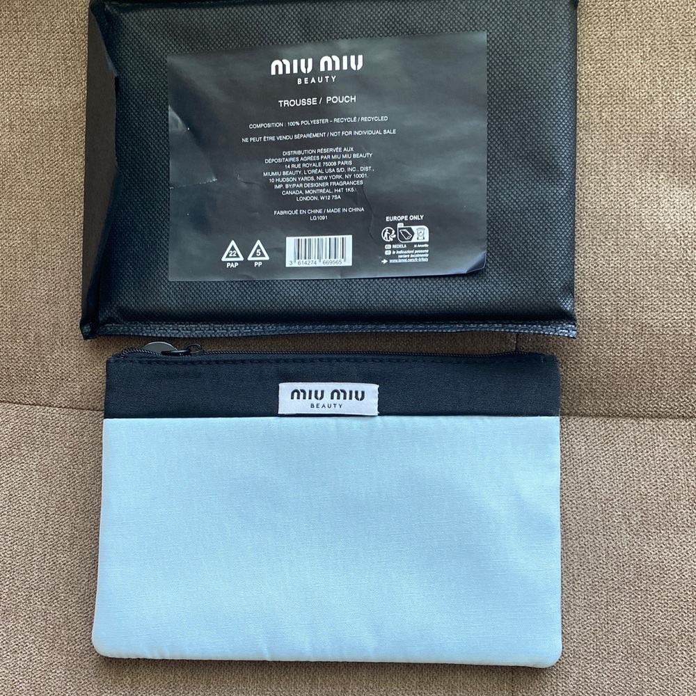 Miu Miu Beauty make up bag in Black and Light Blue. Promotional item brand new.
